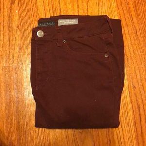 High waisted burgundy jeggings